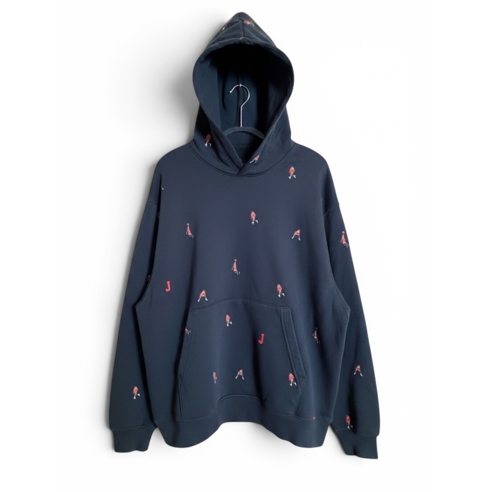 Jordan Essentials Holiday Jumpman Hoodie Men’s L Black All Over Print Fleece - Picture 2 of 16